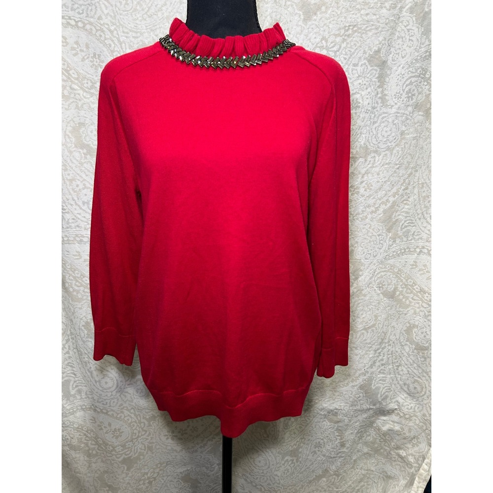 Crimson Embellished Ruffle Neck‎ Sweater Women's Size Medium